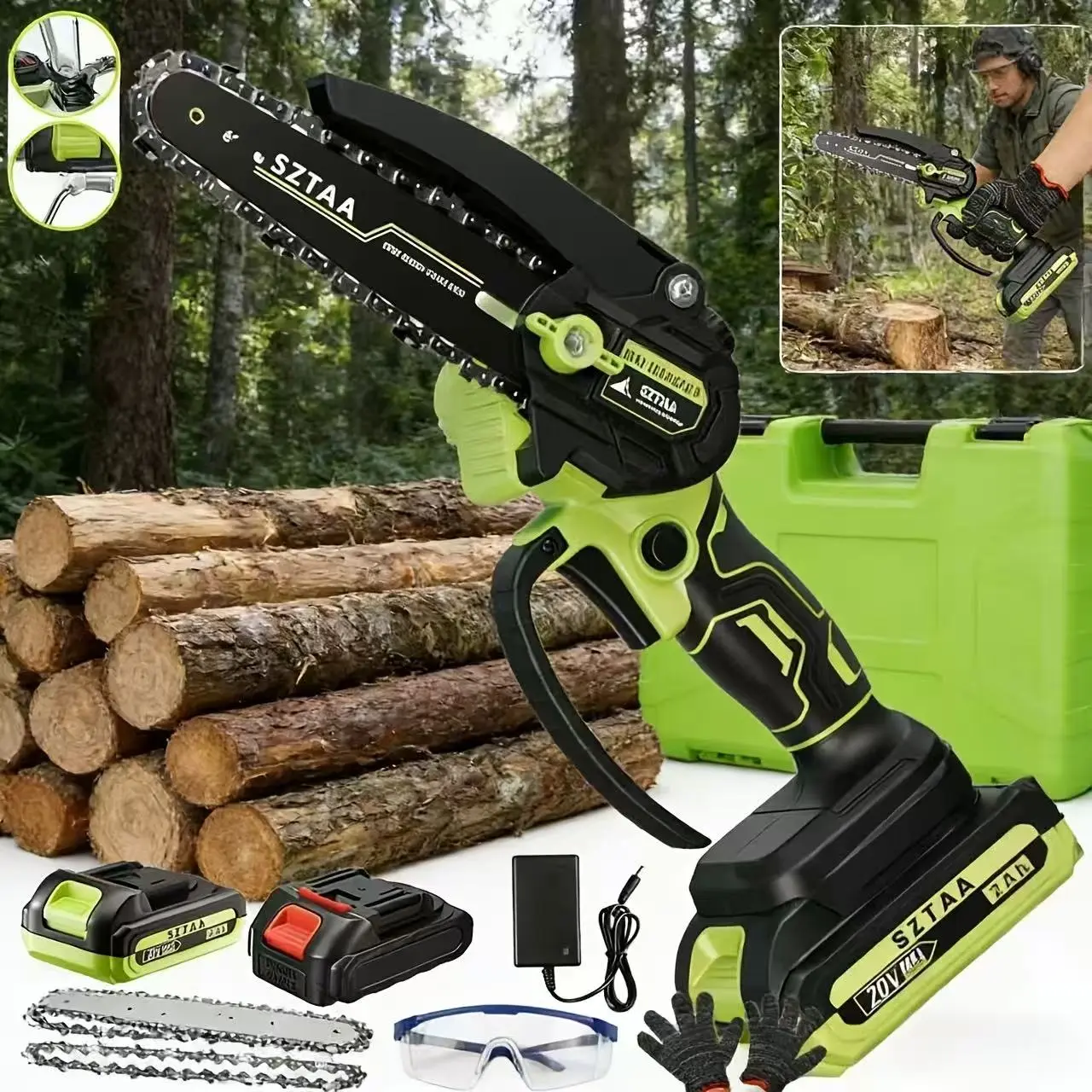 Mini Chainsaw 6 inch 2 Batteries Power Electric polesaw For Tree Trimming Wood Cutting Perfect G Mini Chainsaw 6 inch 2 Batteries Power Electric polesaw For Tree Trimming Wood Cutting Perfect G