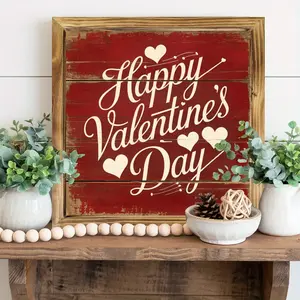 2D Flat,1pc Rustic Valentine Sign Rustic Wood Happy Valentine's Day Farmhouse Style Sign, 8x8 Inch Wall Art for Entryway, Living Room, and Kitchen, Beautiful Home Decor, Housewarming Gift, Entryway Decor, Home Decoration