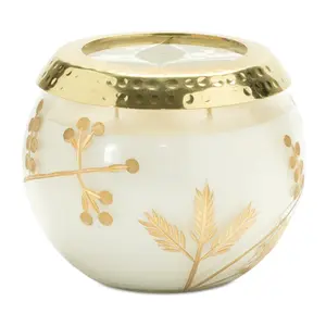 Melrose 94872DS 5 x 4 in. Glass & Paraffin & Soy Candle, White & Gold