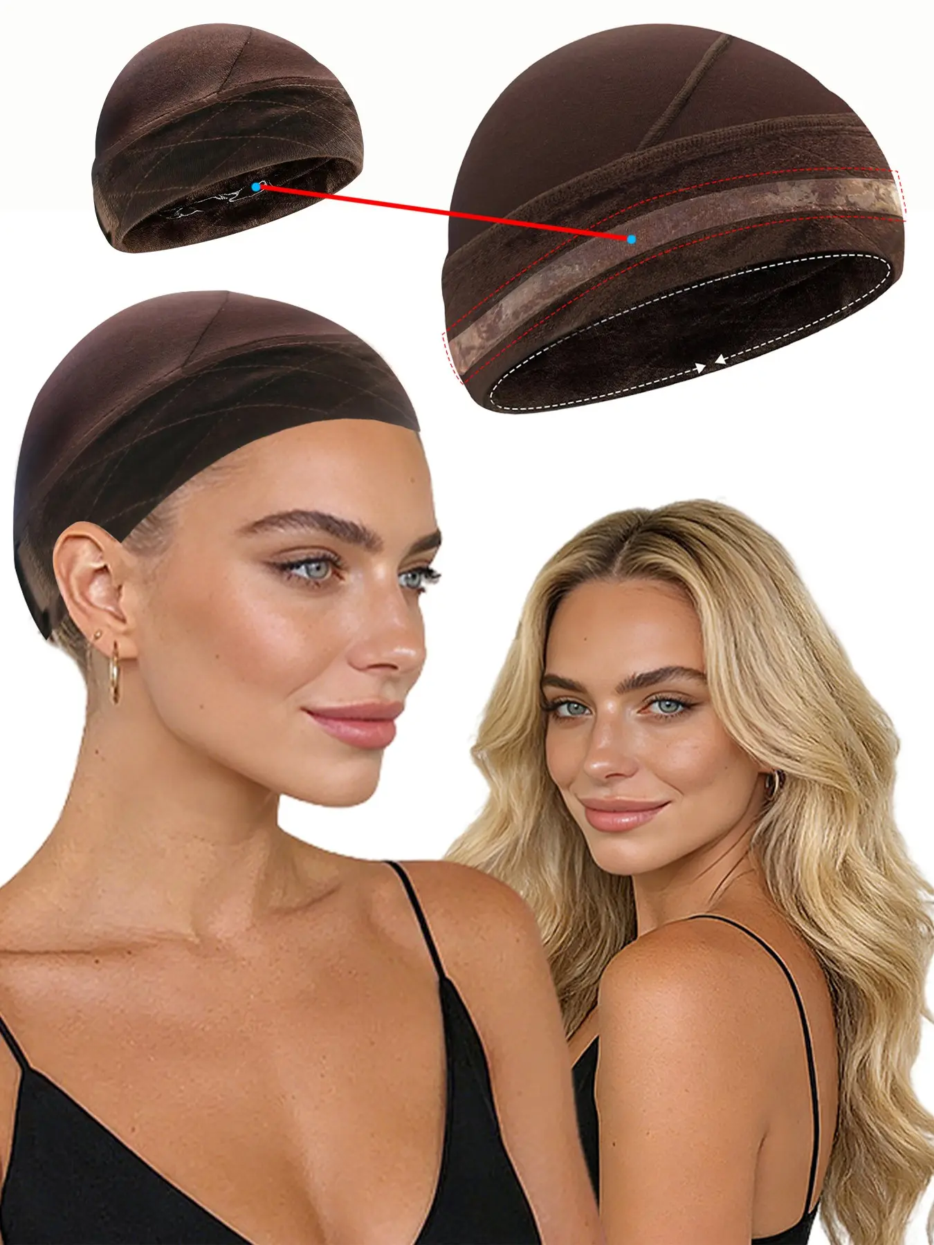 Wig Grip Cap for Women Non Slip,Wig Grip Cap With Silicone Strip to Keep Wigs in Place, Wig Caps with Velvet Wig Grip Band for Glueless Wigs, Wig Accessories