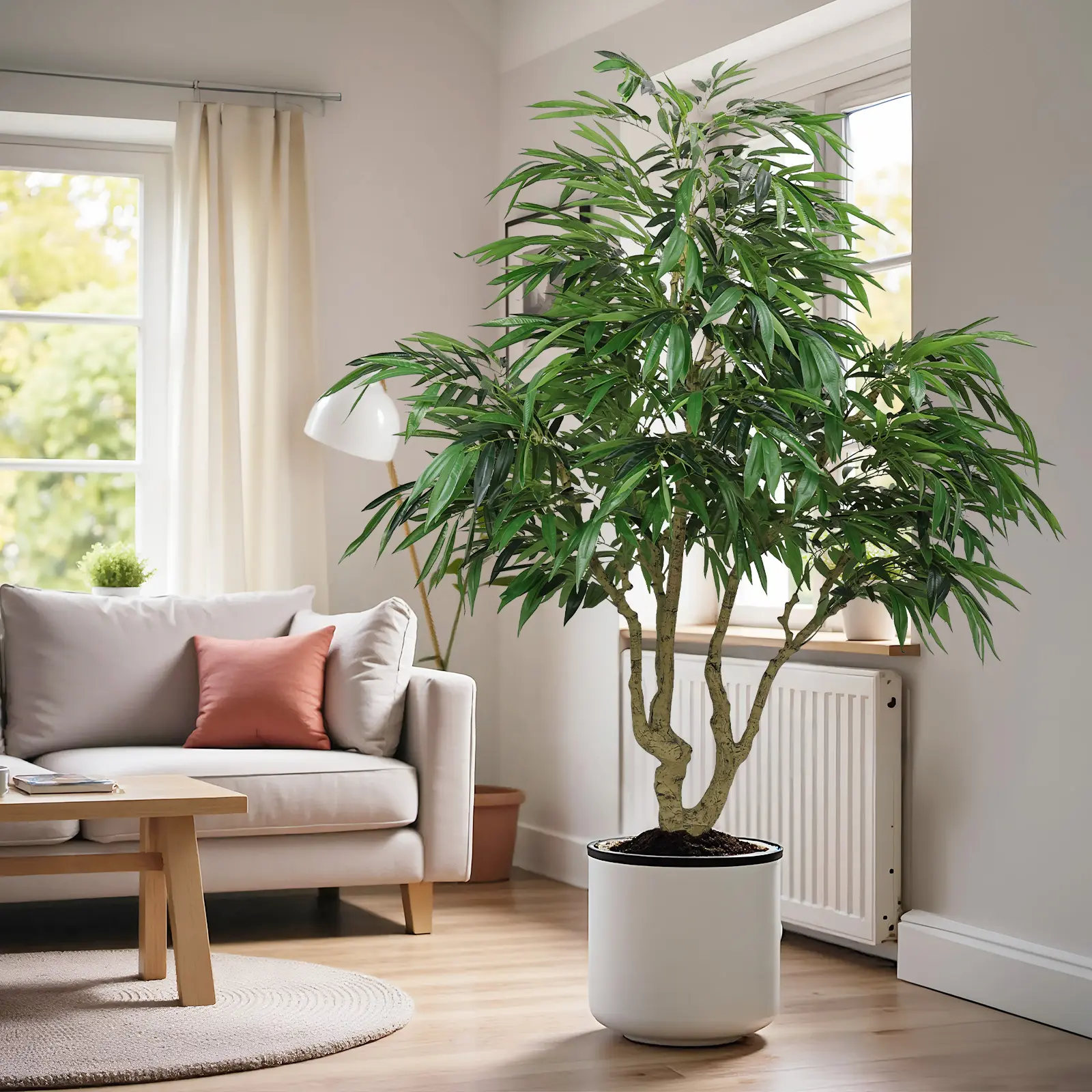 7FT Artificial Willow Tree, Faux Silk Greenery Plant, Tall Fake Tree for Indoor Home, Apartment, Office Decoration, Realistic Foliage, 1pc Set, Home Decor Artificial Trees, Silk Plants, Floor Plant, Living Room, Bedroom, Entryway