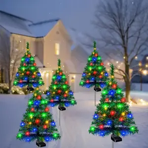 2 Sets/4 Sets Of Solar Christmas Tree Lights Are Used for Outdoor Christmas Decorations. The Solar Pre-lit Small Christmas Trees Are Used for Outdoor Paths, Gardens And Courtyards Decoration.