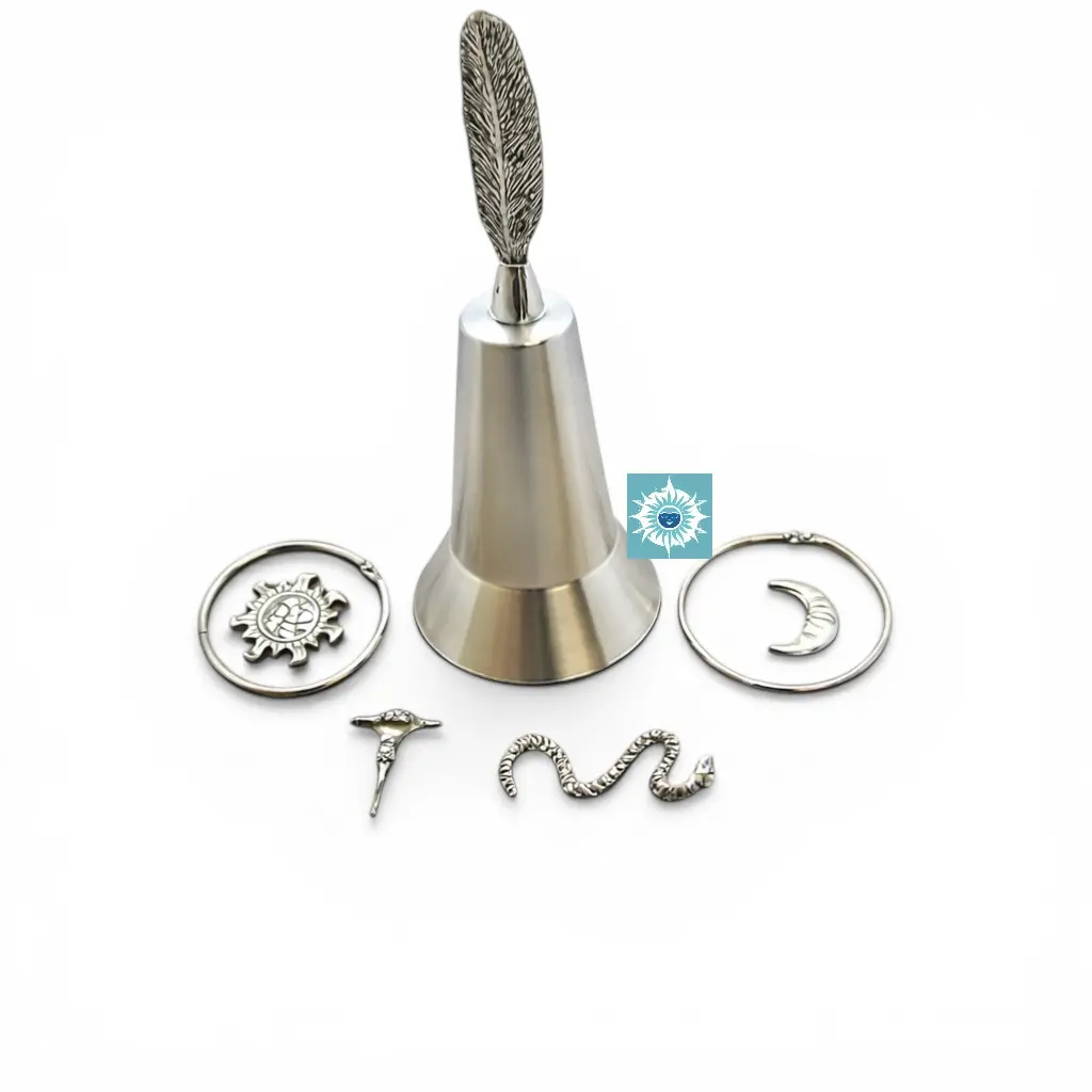 Obatala Herramientas Campana Pluma Tools - Ceremonial Bell, Feather, Religious Decor for Home Supplies Yoruba