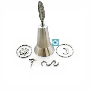 Obatala Hand Aluminium Ornaments Set - Approx. 8" Ceremonial Bell, Feather, Religious Decor for Home Supplies