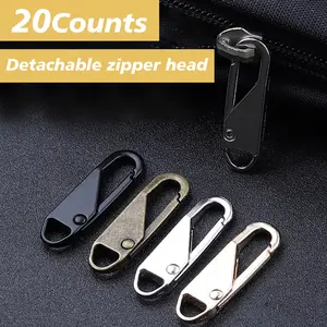 20 Counts Zipper Pulls, Metal Detachable Zipper Tabs with Classic Slant Design, Fix for Suitcases, Handbags, Jackets, Backpacks - Random Color Delivery