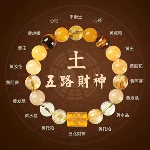 Earth Element Balancing Bracelet for FiveElements Deficiency - Multi-GemstoneHandcrafted Jewelry with Yellow Crystal andAgate Amulet