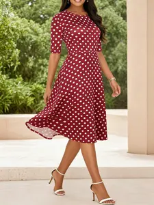 Women's Elegant Knee-Length Dress, Vintage Summer Office Casual Work Party A-Line Skirt with Pockets, Short Sleeve Fitted Midi Dress, Womenswear