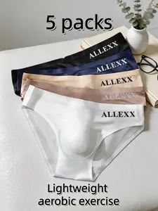 5 Color Lightweight Men's Trunk Briefs, Ice Silk Seamless Breathable Low Waist, Plain Casual Fitted Underwear Set for All Seasons