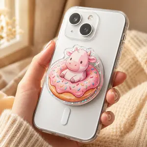 Girly Cow Donut MagSafe Phone Grip - Cute Pop Socket & Kickstand - Aesthetic Phone Accessory for Girls
