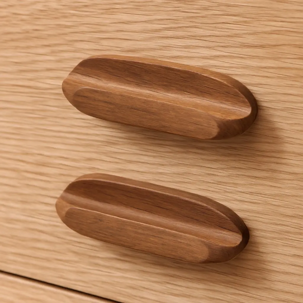HomeRoots 476586 Durable Solid Teak Wood Brown Oval Drawer Pull Knobs - Set of 2, Moisture Resistant, Easy-Install Bathroom/Kitchen Door Handles, Personalizes Space, Transforms Room Look