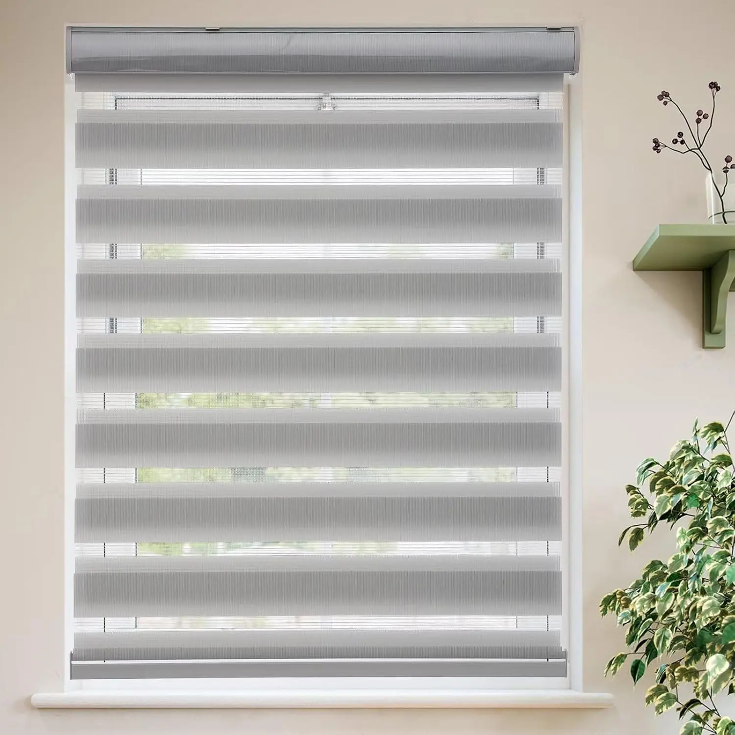 Roller Shades Zebra Blinds for Windows Cordless Day and Night Light Filtering Dual Layer Roller Blinds 33" x 72" Grey