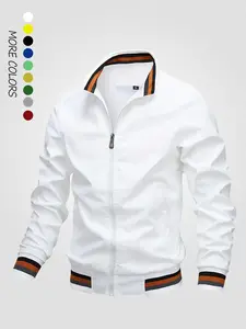 Men's Casual Baseball Jacket, Spring Solid Color Zipper Jacket, High Street Style, Couple Jacket Coat, Regular Fit