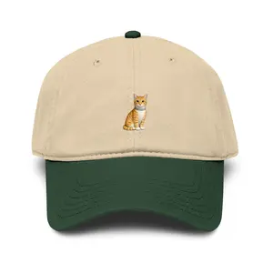 Embroidered Ginger Cat Baseball Cap — Washed Two-Tone Dad Hat