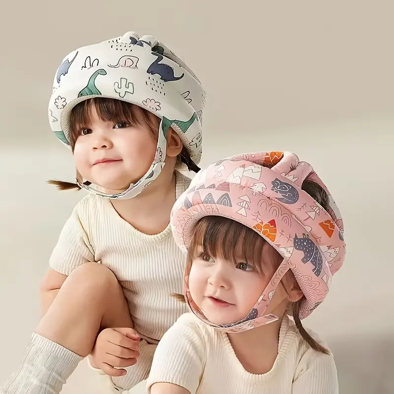 Toddler Safety Helmet with Cute Cartoon Print, Adjustable Fit Protective Cap for 6-24 Months Babies Learning to Walk, Safe Polyester Material, Safe Material, Toddler Size, Cute Prints, Printed