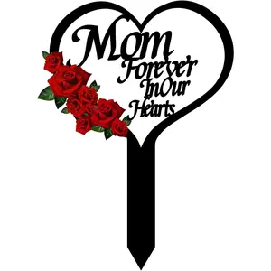 Memorial Grave Markers for Cemetery, Heart Memorial Plaque Stake Cardinals Garden Stake Memorial Metal Grave Stake Decoration for Mom Dad Cemetery Outdoors Yard Garden