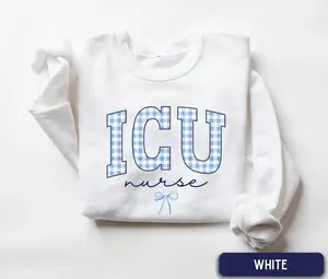 ICU Nurse Short Sleeve T-SHIRT OR Sweatshirt , Blue Gingham ICU Crewneck, Intensive Care Unit Nurse Appreciation Gift, RN Sweater, icu Nurse gift, Nurse team shirt