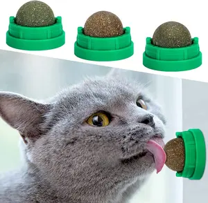 Catnip Toys Balls 4 PCs Edible Silvervine for Cats, Lickable Kitten Energy Balls, Dental Chew for Healthy Teeth Cleaning, Cat Wall Treats Green/Grey.