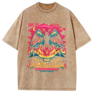 Holafish Men's & Women's Vintage Mothman Graphic T-Shirt - Heavyweight 230g Pure Cotton Streetwear Tee with Iconic West Virginia Folk Art Print, Loose Hip-Hop Fit, Sweat-Absorbent for all-Season Casual Wear