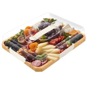 Charcuterie Board with Lid,Build-A-Board Bamboo Cutting Board with Clear Locking Lid and White Handles, Perfect for Charcuterie, Snacks, 11x14 Inch Travel Portable Snackle Box , Single Compartment,House Warming Gifts for Women,festive decoration