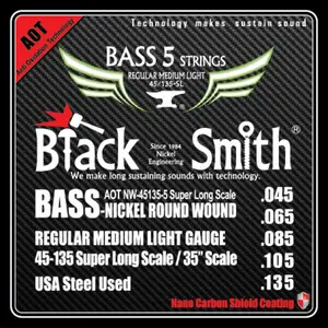 BLACKSMITH Electric Bass 5 String Set,  Nano Carbon Coated - Regular Medium Light 45-135