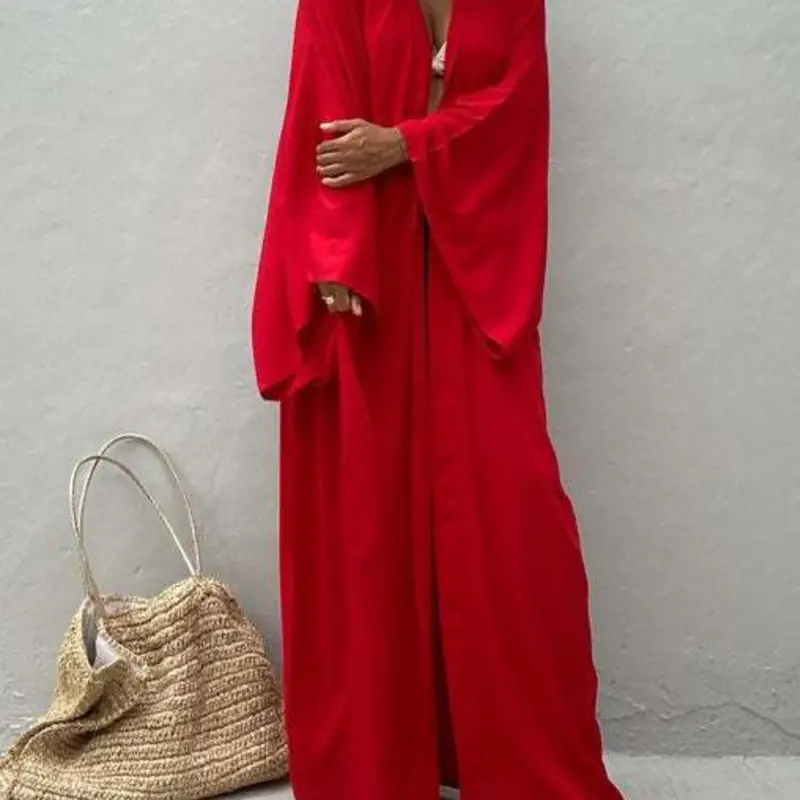 Women's Solid Color Open Front Kimono with Belt, Casual Long Sleeve Swimwear Coverups, Summer Coverup, Bathing Suit Cover, Swimsuit Cover Ups for Beach Vacation, Beachwear Cover Up, Ladies Clothes for All Seasons