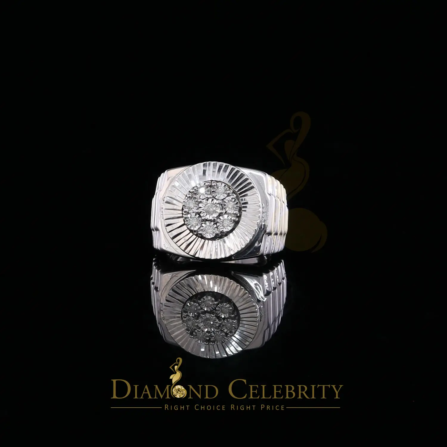 King Of Bling's 925 Sterling Silver 0.15 CT Real Diamond Men's Wide Band Style White Ring Size 9