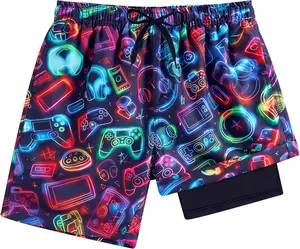 Idgreatim 5-16T Boys Swim Trunks with Compression Liner Summer Beach Quick Dry Swimsuit Bathing Suit