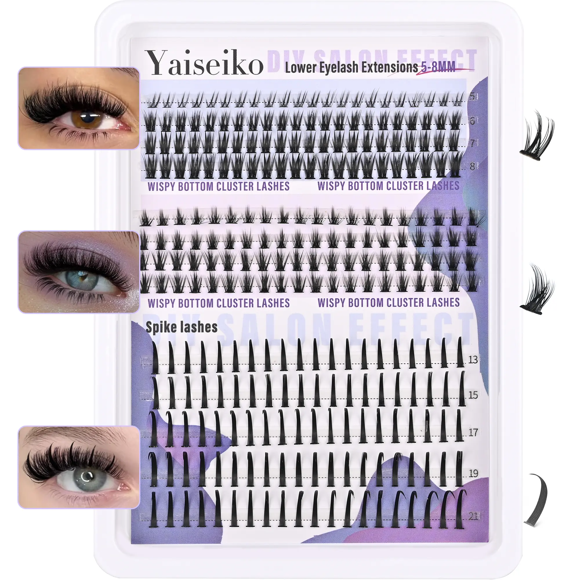 Yaiseiko Synthetic Spike Cluster Eyelashes with Bottom Lashes - Wispy Manga/Fairy Styles - DIY Makeup Products Eyelash Extensions (5-8mm,13-21mm) - Ideal Daily Cosmetic Gift