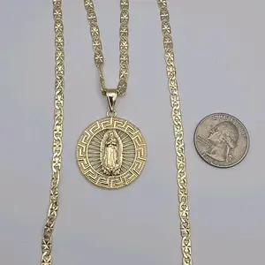VIRGIN MARY beautiful necklace gold-plated regular style 24"inches round pendant fancy design