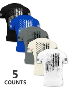 Men's Flag Print Fashion Round Neck Casual Fitted Short Sleeve T-Shirt, Summer Comfortable Outdoor Tee, Daily Wear for Boyfriends