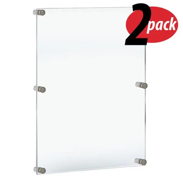 Azar Displays Floating Acrylic Wall Frame with Silver Stand Off Caps: 24" x 36" Graphic Size, Overall Frame Size: 28" x 40", 2-Pack, Clear