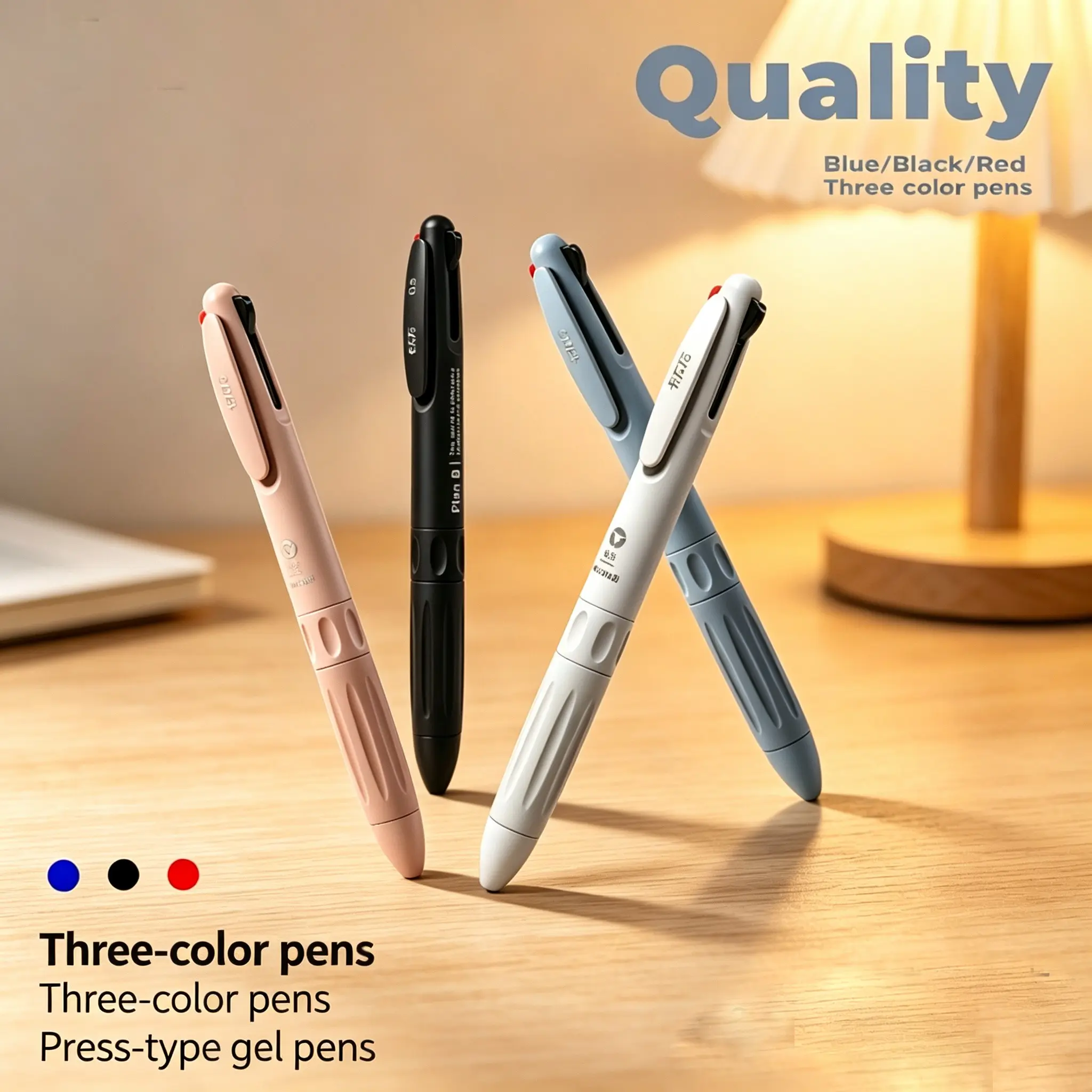 4-Piece Set Tri-Color Click Ballpoint Pens, Student Multifunctional Notebook Decorative Pens, Three-In-One Click Tri-Color Ballpoint Pens, Gel Ink Pens, Aesthetic Pens, Stationery Supplies