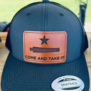 Come and Take It Leather Patch in a Yupoong 6606 Classic SnapBack Hat