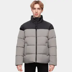 Rokka&Rolla Men's Solid Puffer Coat Stand Up Collar Jacket-Grey, size Large