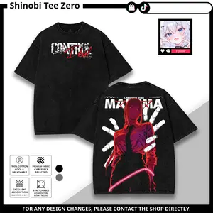 Men's Chainsaw Man Makima Control Devil Villains V4 Washed Hoodie Sweatshirt - 2-Sided Print, Cotton Tops, Seamless Fabric, Perfect Fit Anime Manga Vintage Streetwear Clothes