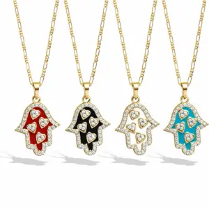 Fatima Hands in 4 Colors with figaro Chain - Blue, Red, White, Black - 18 Inches