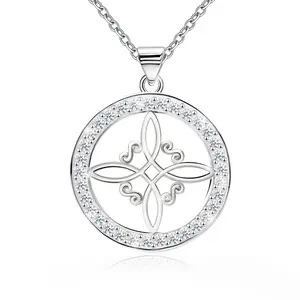 Fashion Celtic Knot Necklace Hypoallergenic S925 Sterling Silver Cubic Zirconia Trinity Love Knot Circle Pendant Nudo de Bruja Witches Knot Irish Jewelry Charm Commemorative Gifts for Women Mom Wife Her Birthday Christmas Anniversary tiktokshopspringglowu