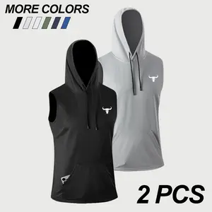Men’s loose casual sleeveless hoodie vest with pockets for a phone; sleeveless hooded shirt; outdoor casual versatile style that doesn’t trap sweat or feel sticky—suitable for fitness training, running, and sports, as well as everyday casual wear.