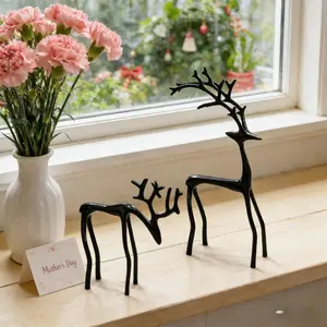 New Hot Selling Set of 2 Black Reindeer Statues Alloy Christmas Small Statue Black Reindeer Statue Modern Home Decoration