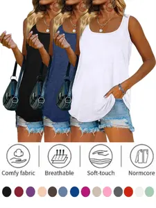 2026 Womens Blouses Solid Square Neck V-Neck Summer Breathable Sleeveless Tank Tops