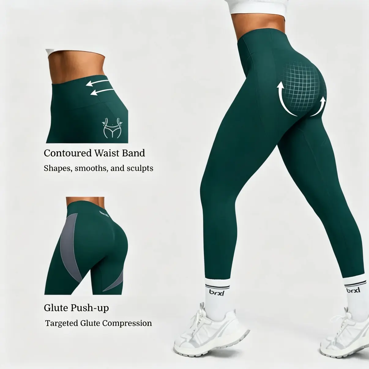 BRXL  BrxlGrit【Discount for live】Lycra Fabric Scrunch Hip Lifting Tummy Control High Waist Workout Leggings for Women Seamless Compression Gym Yoga Pants 4 Way Stretch Squat Proof Non See Through Moisture Wicking for Training Running-brxl-3