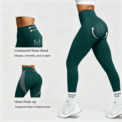 BRXL  BrxlGrit【Discount for live】Lycra Fabric Scrunch Hip Lifting Tummy Control High Waist Workout Leggings for Women Seamless Compression Gym Yoga Pants 4 Way Stretch Squat Proof Non See Through Moisture Wicking for Training Running-brxl-3
