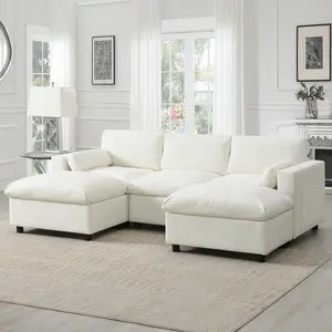 Aobtkel 86.5'' U-Shaped Sectional Sofa with Storage Pockets, 2 Movable Ottoman, Armrest Pillows, Free Combination, 5-Seat Modern Cloud Sofa for Living Room&Apartment, Chenille#Summervibes