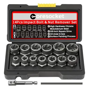 A set of damaged bolt and nut extractor socket wrench, anti-theft screw disassembly tool, suitable for rounded corners, rusted bolt and nut, heavy-duty design, high-strength materials, bolt puller, nut remover, car repair, home workshop, impact socket set