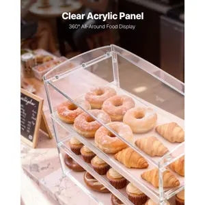 fathersdaygift VEVOR Bakery Display Case, 3-Tier Commercial Countertop Pastry Display Case, Clear Acrylic Bread Box for Kitchen, Party Cake Cabinet with Flip-Up Door for Cookie Dessert Donut Bagel, 19x 9.1x 15
