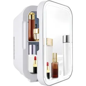 Mini Fridge with Mirror Door & Adjustable LED Lights - 8L  Skincare Fridge for Bedroom,Dorm,Mini  Refrigerator Portable Quiet Cooling, for Women
