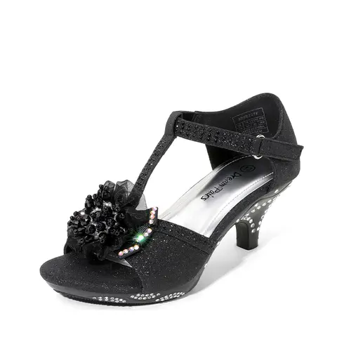DREAM PAIRS Girls' Trending Fancy Fashionable Embellished Floral Open-Toe Low-Heel Sandals - 1 Pair, 1.5 in Heel, Glitter Rubber Sole, Hook & Loop, Easy On/Off Footwear for 10-11 Years Old Kids
