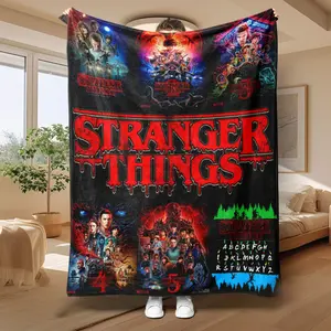 Stranger Things Seasons 1 To 5 Complete Sci Fi Theme Flannel Blanket Unisex Soft Warm Cozy Throw Blanket for Sofa Movie Couch Napping Gift for Fans Birthday Christmas Home Decor
