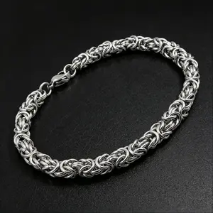 Stainless Steel Byzantine Chain Bracelet Unisex 6mm Round Link Bracelet for Men Women 7 8 9 Inch Adjustable Trendy Durable Jewelry