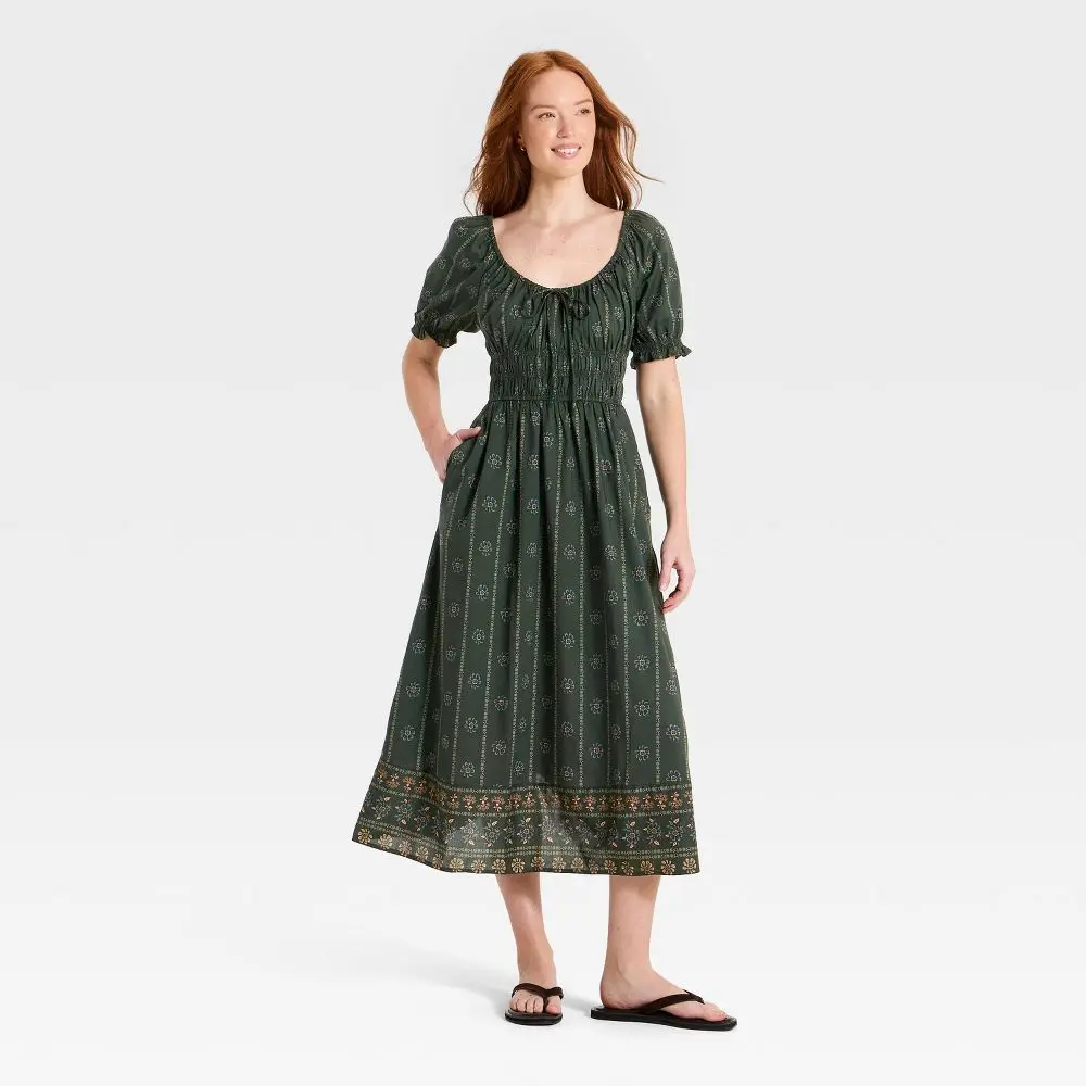 Women's Balloon Short Sleeve Printed Maxi Sundress - Universal